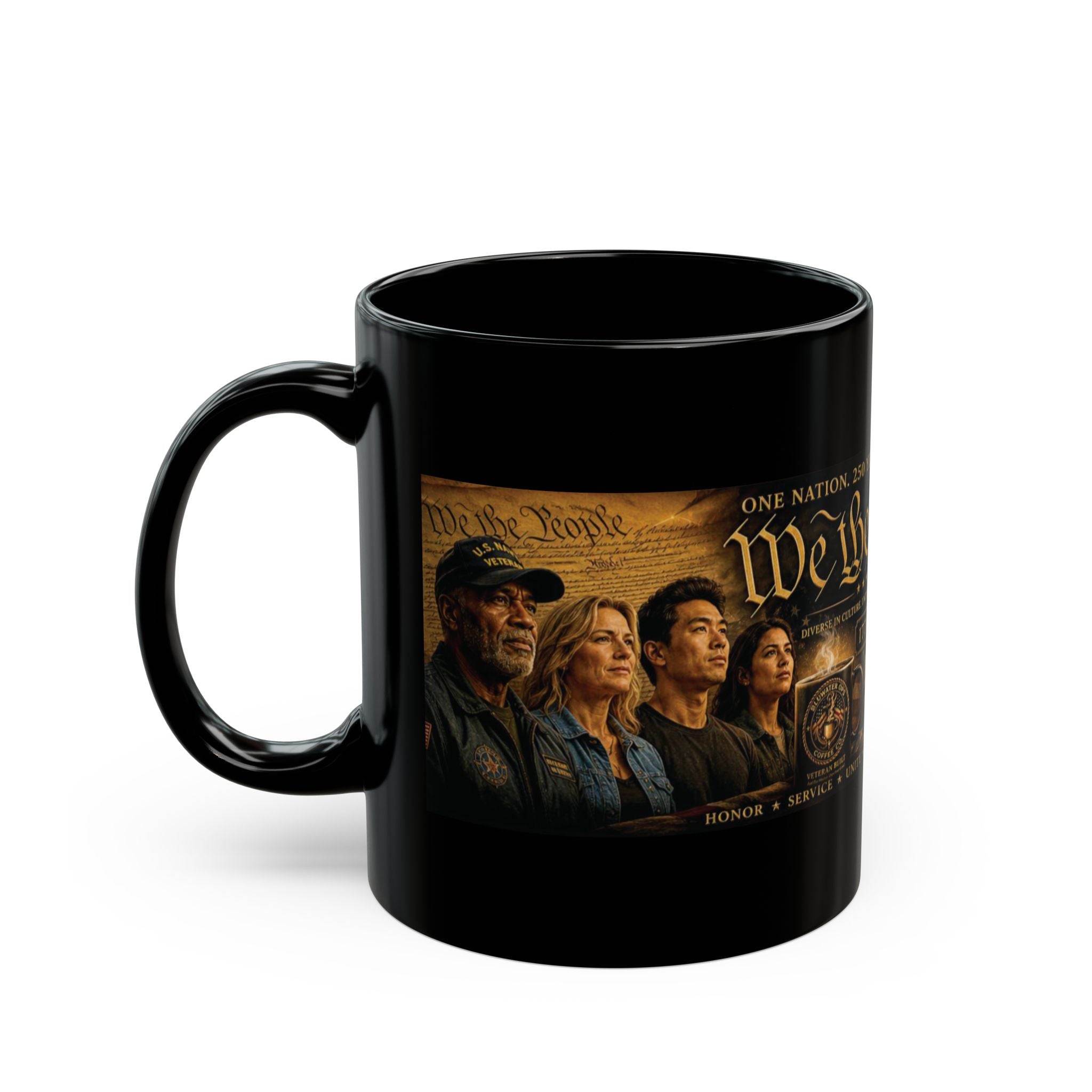 We the People 250th Anniversary Black Mug – Patriotic Coffee Cup