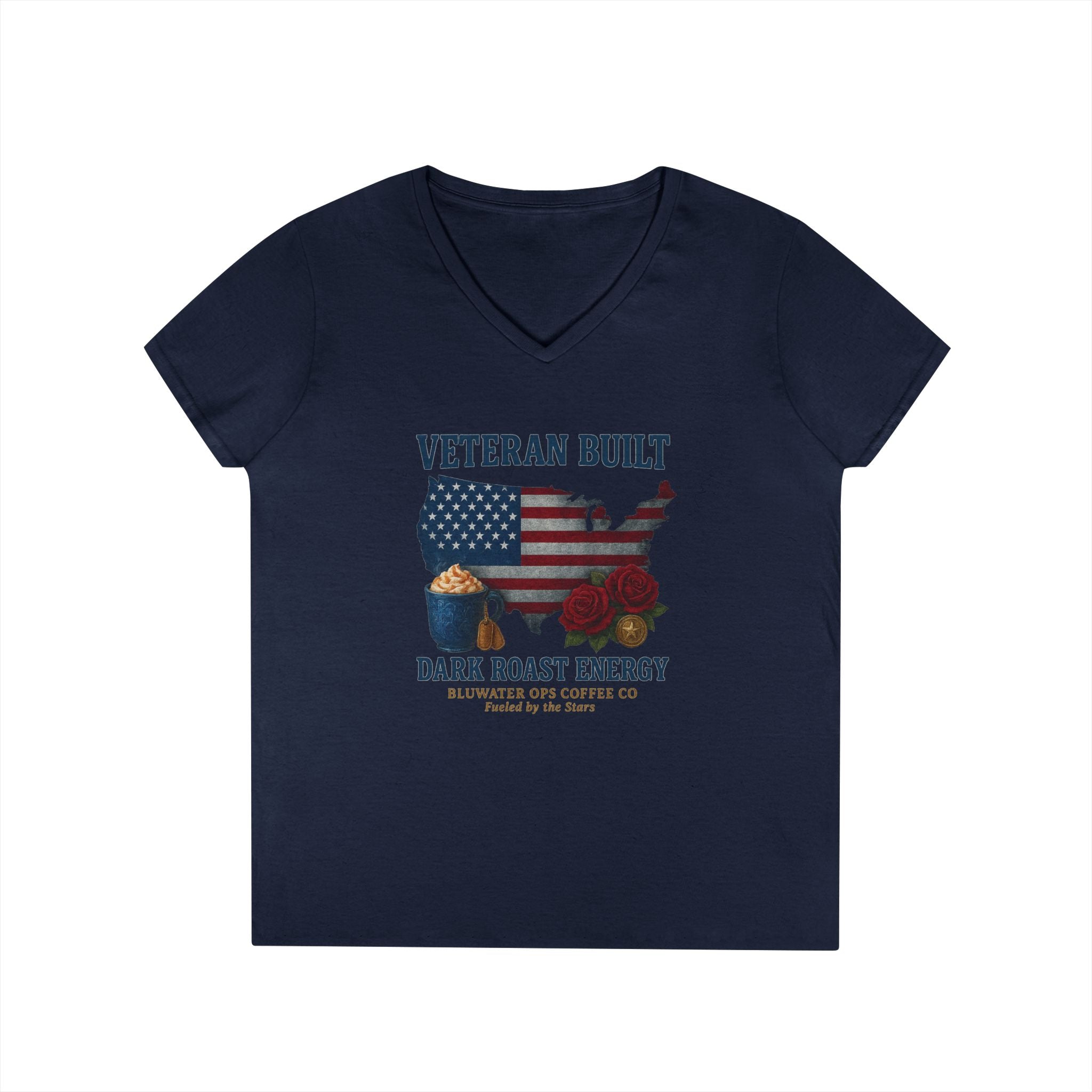 Veteran Built Dark Roast Energy Ladies' V-Neck T-Shirt