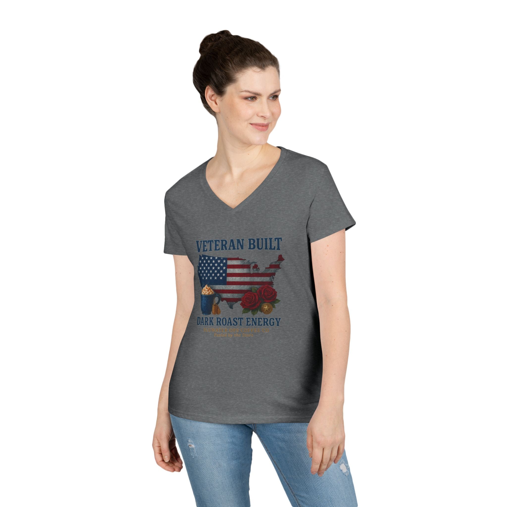 Veteran Built Dark Roast Energy Ladies' V-Neck T-Shirt