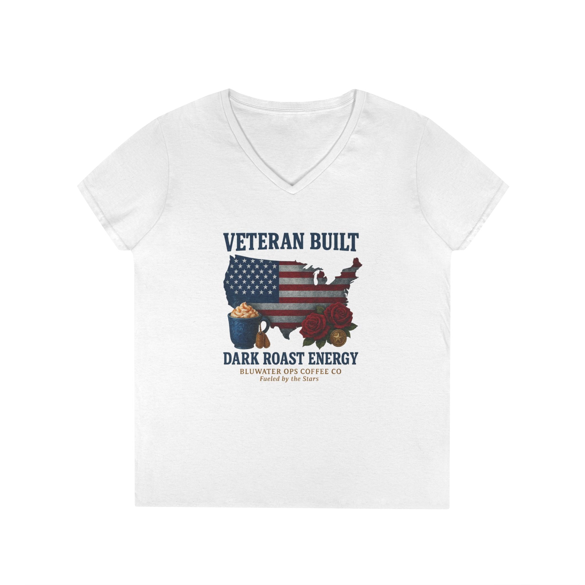 Veteran Built Dark Roast Energy Ladies' V-Neck T-Shirt