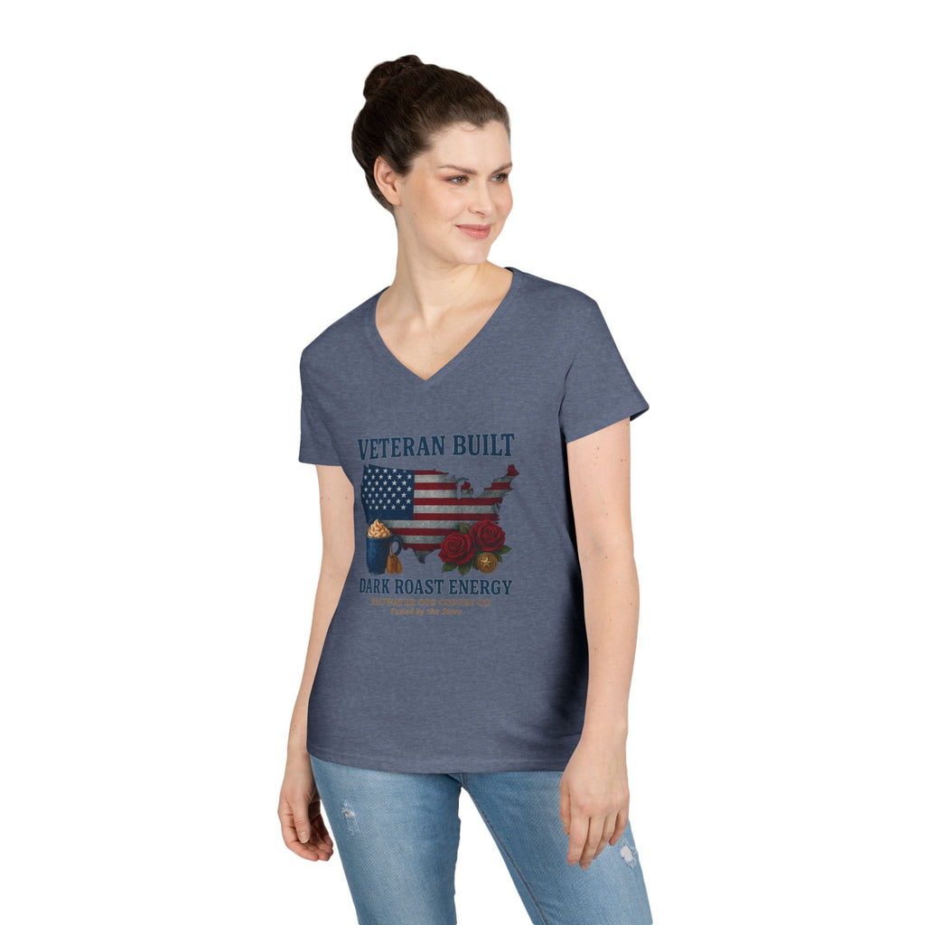Veteran Built Dark Roast Energy Ladies' V-Neck T-Shirt