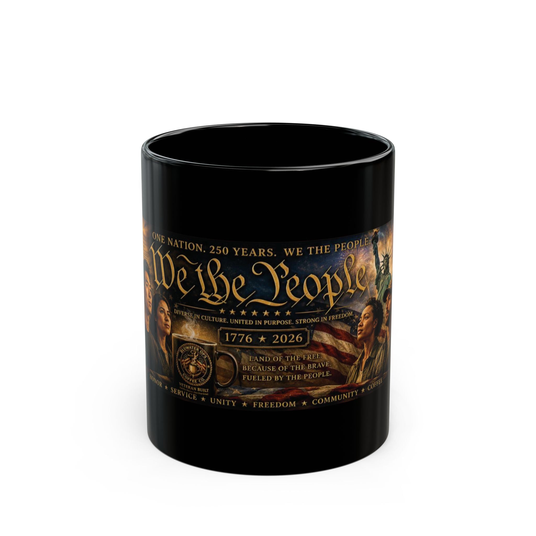 We the People 250th Anniversary Black Mug – Patriotic Coffee Cup