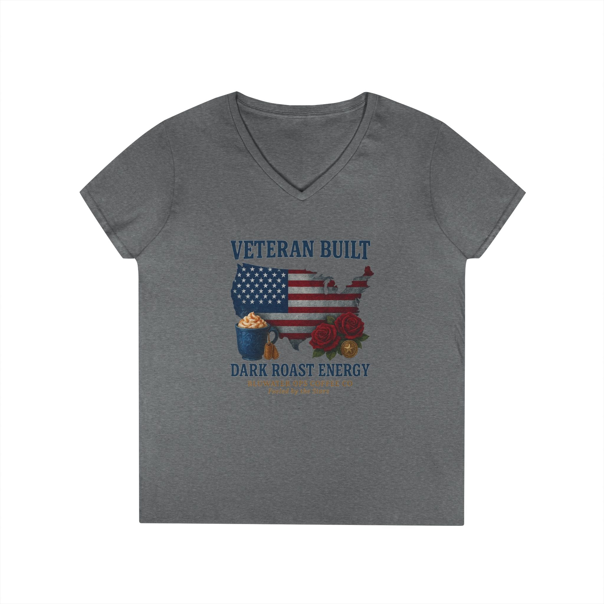 Veteran Built Dark Roast Energy Ladies' V-Neck T-Shirt