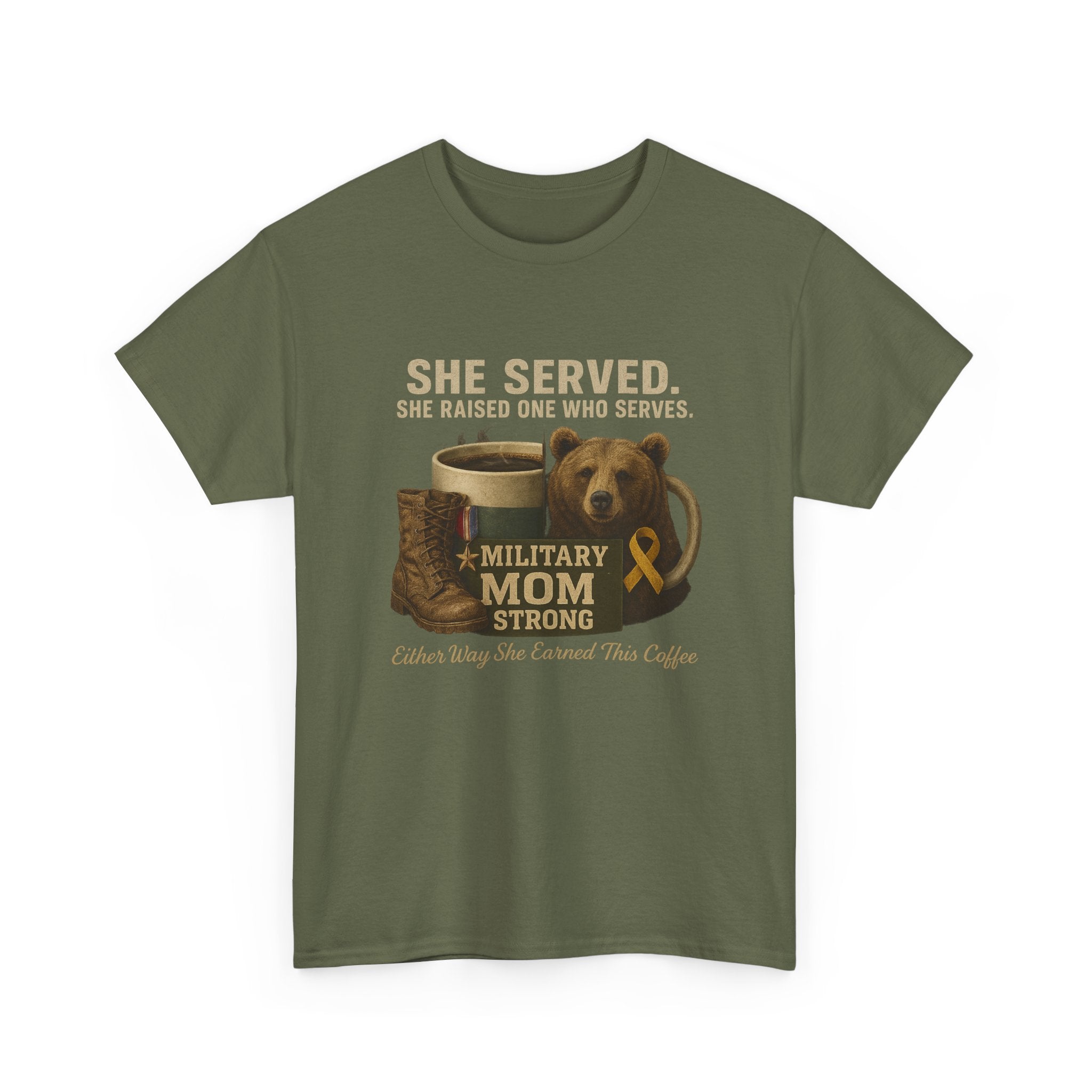 Military Mom T-Shirt — "She Served. She Raised One Who Serves" Support Tee