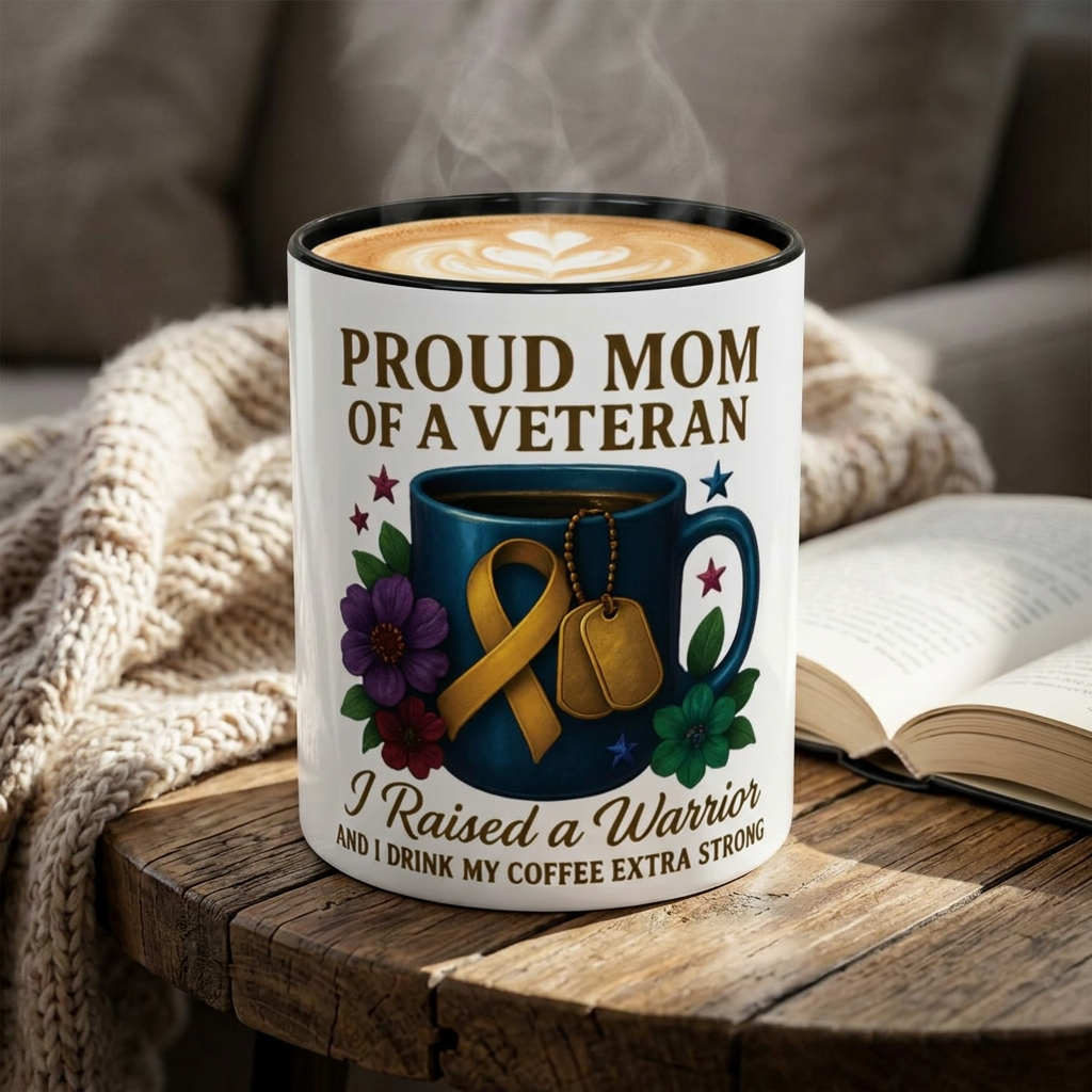 Proud Mom of a Veteran Coffee Mug — "I Raised a Warrior" Accent Mug (11/15oz)
