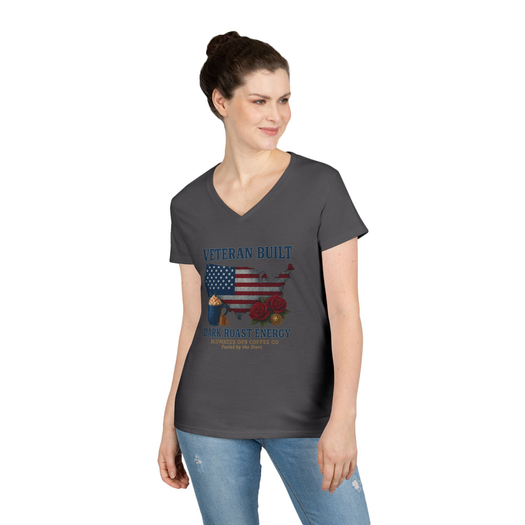 Veteran Built Dark Roast Energy Ladies' V-Neck T-Shirt