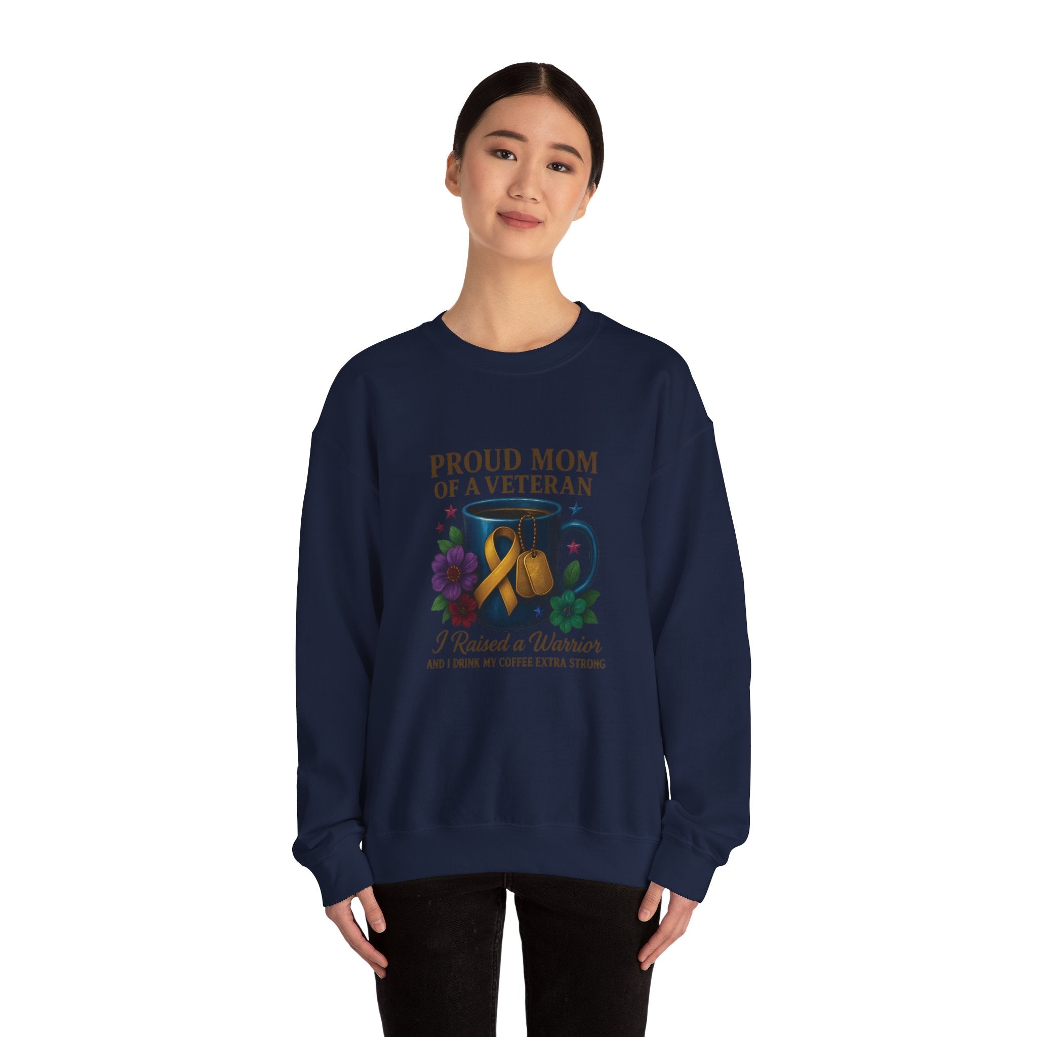 Proud Mom of a Veteran Crewneck Sweatshirt — "I Raised a Warrior" Military Mom Gift