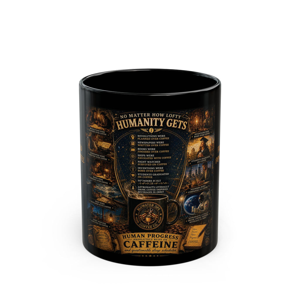 Fueled by Vision Coffee Mug — "Human Progress Caffeine" Inspirational Black Coffee Cup