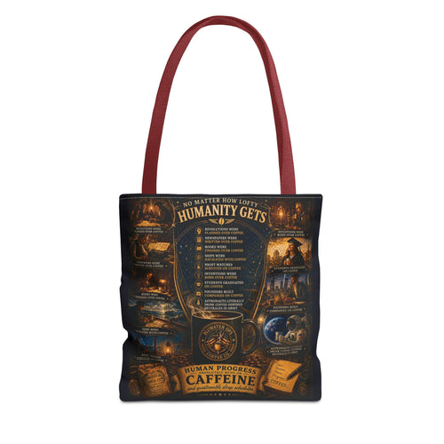 Caffeine Rules Tote Bag — "Human Progress Needs Caffeine" Vintage Coffee Design