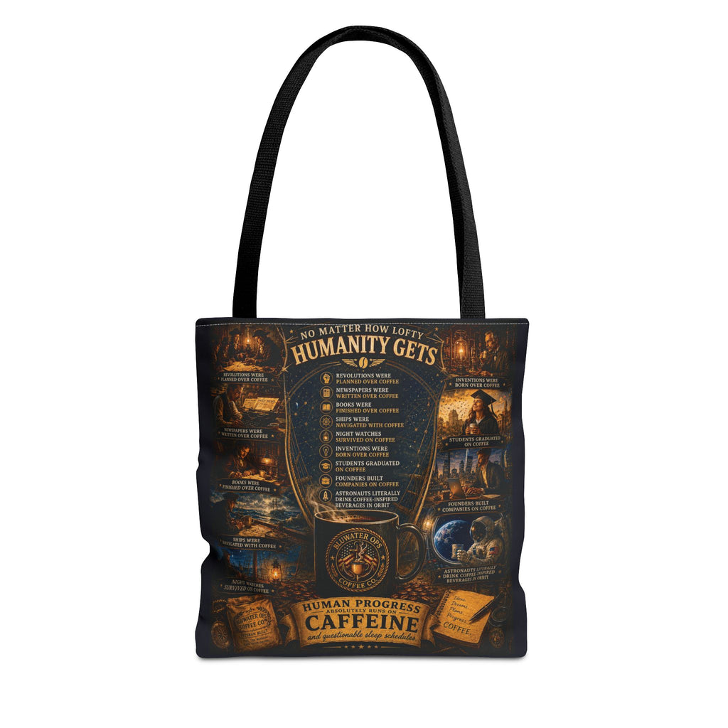 Caffeine Rules Tote Bag — "Human Progress Needs Caffeine" Vintage Coffee Design