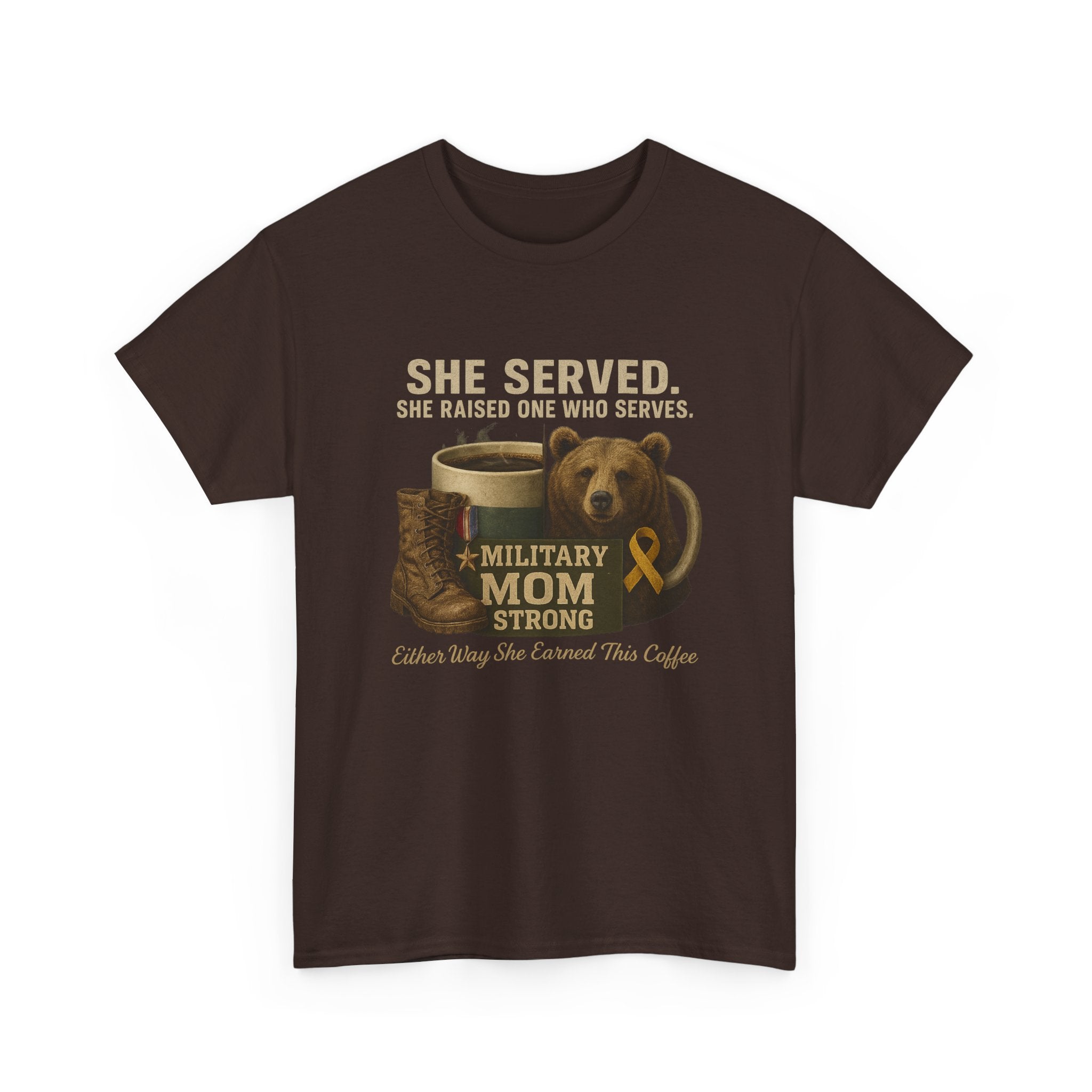 Military Mom T-Shirt — "She Served. She Raised One Who Serves" Support Tee