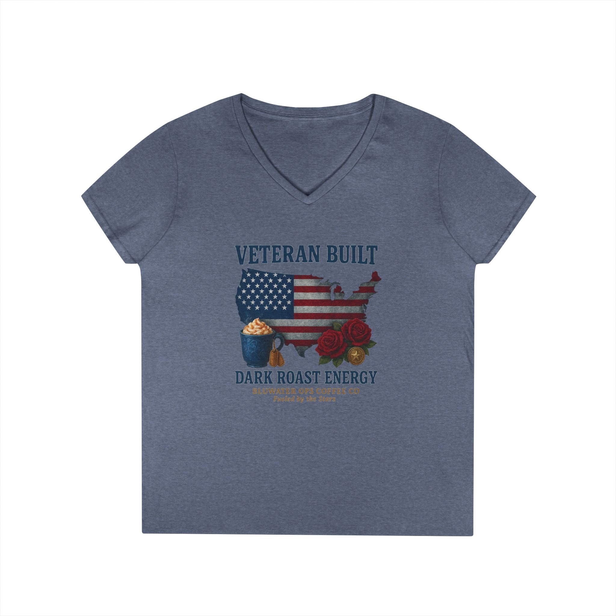 Veteran Built Dark Roast Energy Ladies' V-Neck T-Shirt