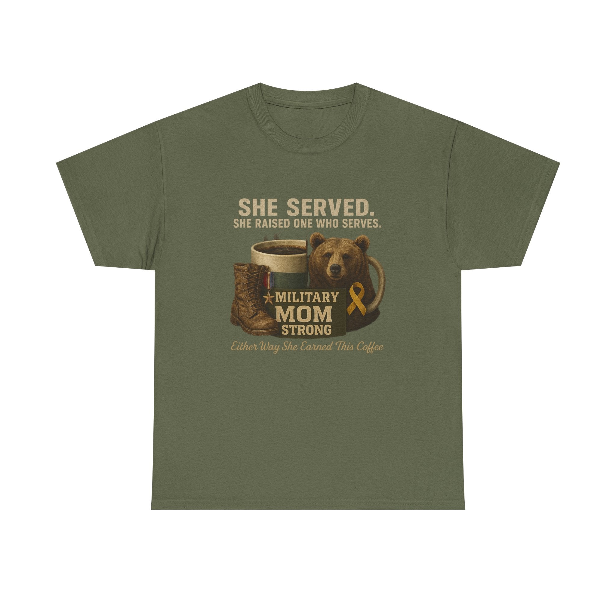 Military Mom T-Shirt — "She Served. She Raised One Who Serves" Support Tee