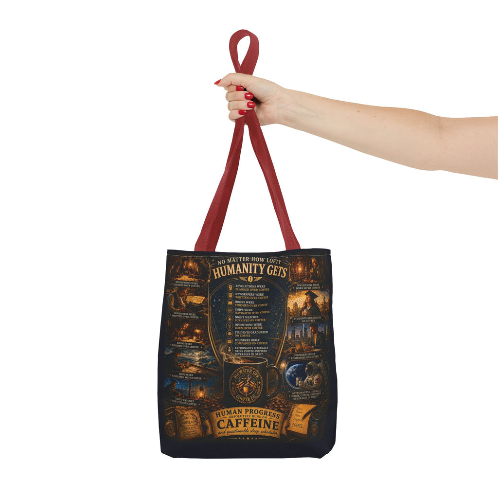 Caffeine Rules Tote Bag — "Human Progress Needs Caffeine" Vintage Coffee Design