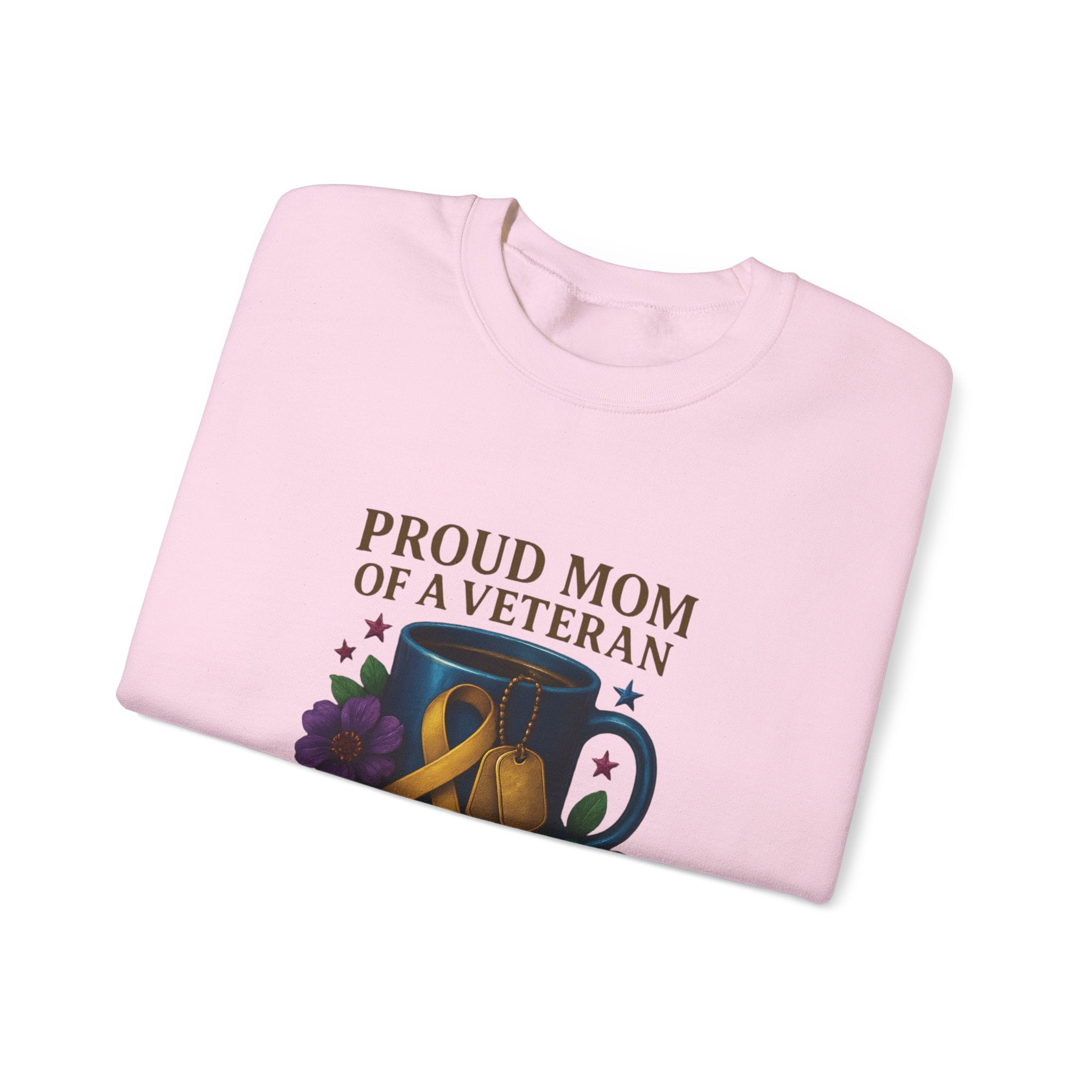 Proud Mom of a Veteran Crewneck Sweatshirt — "I Raised a Warrior" Military Mom Gift
