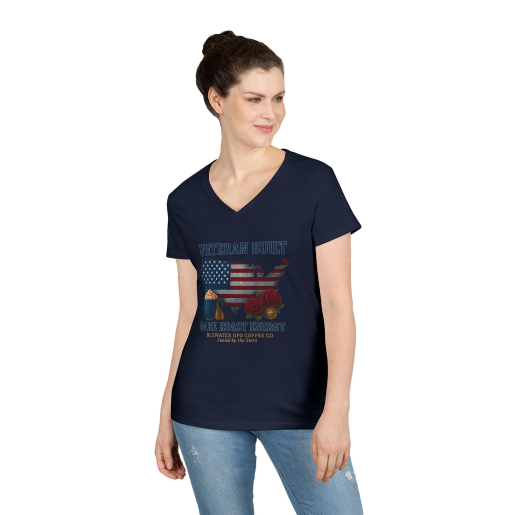 Veteran Built Dark Roast Energy Ladies' V-Neck T-Shirt