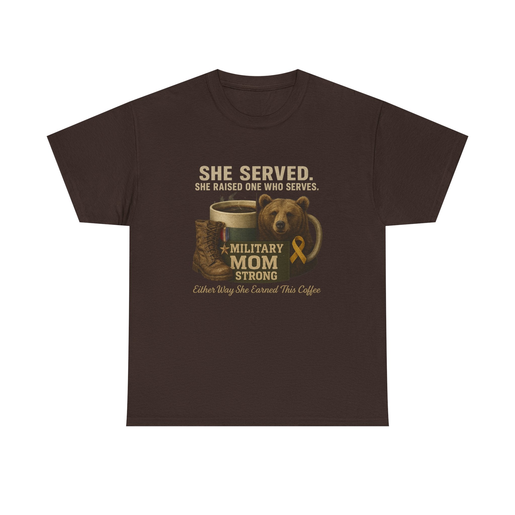 Military Mom T-Shirt — "She Served. She Raised One Who Serves" Support Tee
