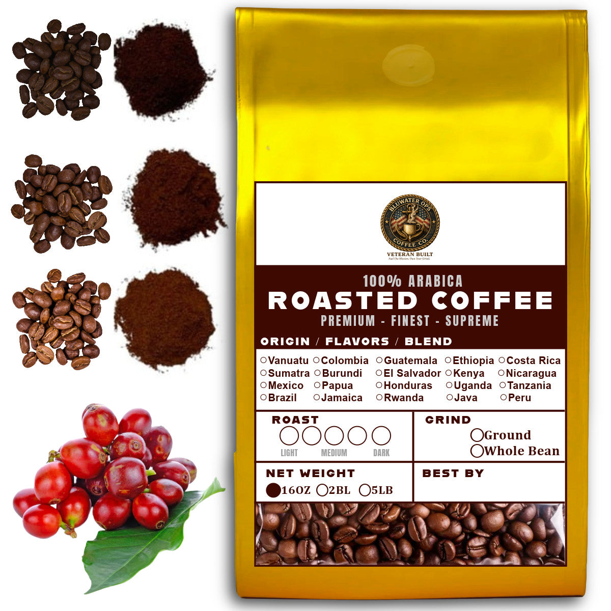5LB Specialty Whole Bean and Ground Coffee Supreme Finest Artisan for Drips Cold Brew Espresso French Press Dark Medium Light Roast from Vanuatu Sumatra Ethiopia Brazil Kenya Colombia Guatemala Burundi Costa Rica Indonesia Java El Salvador Honduras etc